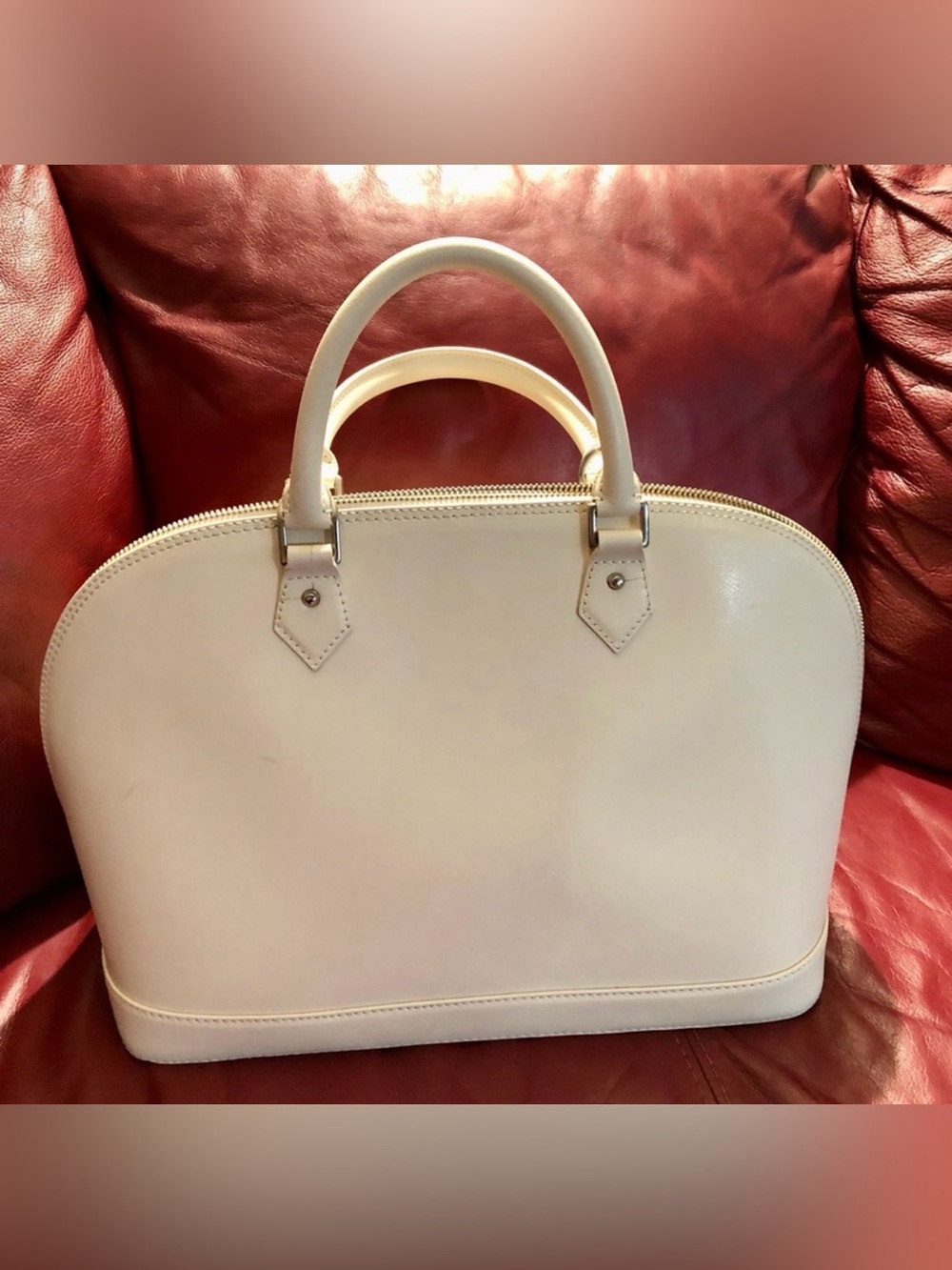 🌞PULICATI ITALIAN DESIGNER VACHETTA CREAM LEATHER DOME SATCHEL X-BODY BAG - Picture 2 of 3